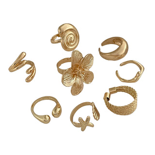 Petal & Water Drop Open Ring Set