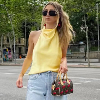 Odessa Satin Backless Halter Top