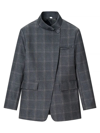 Plaid Stand Collar Blazer Coat