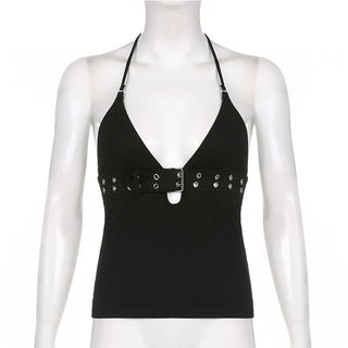 Kaia Buckle Backless Halter Top