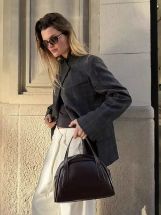 Plaid Stand Collar Blazer Coat