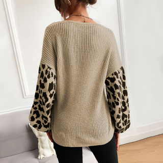 West Point Leopard-Sleeve V-Neck Sweater