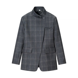 Plaid Stand Collar Blazer Coat