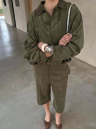 Suede Lapel Jacket & Pant Set