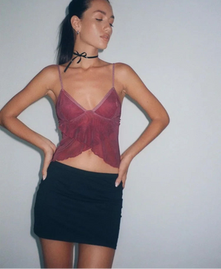 Sheer Printed Flowy Tank Top