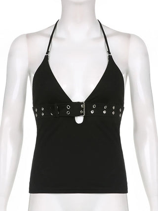 Kaia Buckle Backless Halter Top