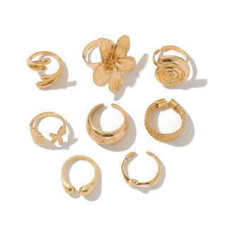 Petal & Water Drop Open Ring Set