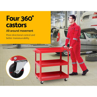 3-Tier Red Tool Cart Trolley