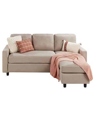 Compact Linen Sectional Sofa With Chaise & Reversible Ottoman