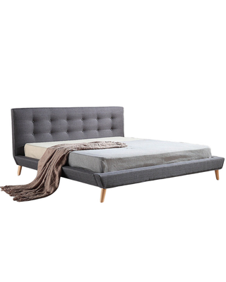 Button Tufted Linen Fabric King Bed