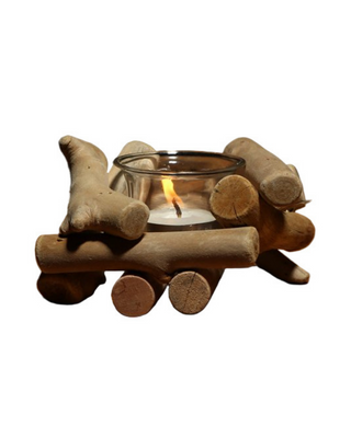 Wood Logs Candle Holder Set