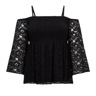 Torrid Babydoll Lace Smocked Cold Shoulder Top