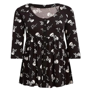 Betsey Johnson Skull Snap Babydoll Top