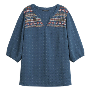 BloomChic Patchwork Texture Notched Blouse