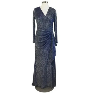 Betsy & Adam Ruffle Sleeve Evening Gown