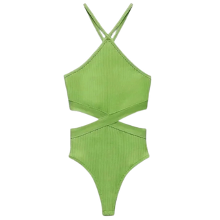 Zara Ribbed Cutout Sleeveless Bodysuit