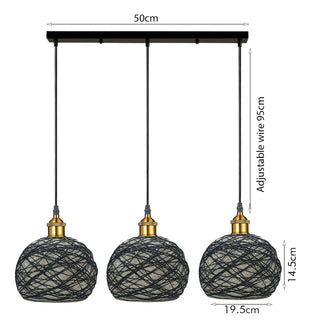 Triple Wicker Globe Pendant Ceiling Light Fixture
