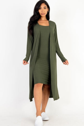 Three Rivers Ribbed Cardigan & Midi Dress Set