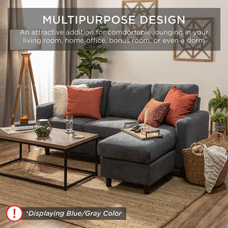 Compact Linen Sectional Sofa With Chaise & Reversible Ottoman