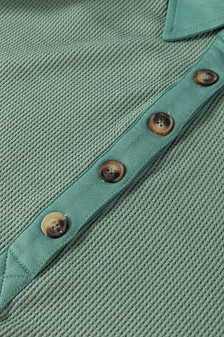 Waffle Knit Collared Half Button Top