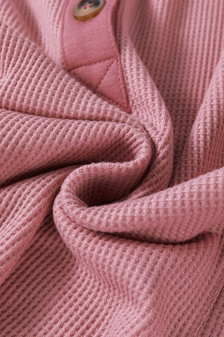 Waffle Knit Collared Half Button Top