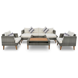 6-Pieces All Weather Outdoor Wicker Sofa Set