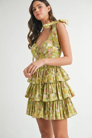 Grove Shoulder Tie Layered Mini Dress