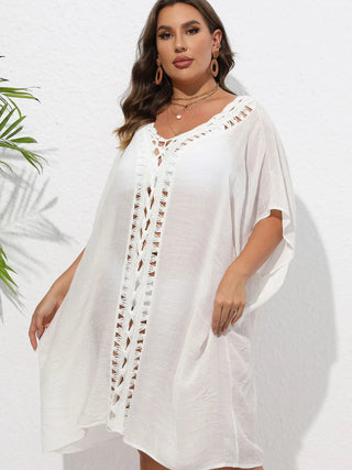 Chastity Crochet Trim V-Neck Beach Cover Up Dress