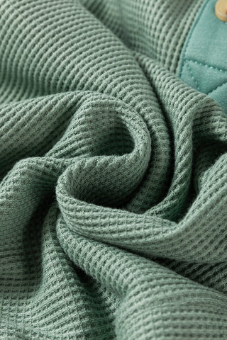 Waffle Knit Collared Half Button Top