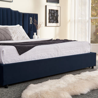 Sooke Velvet Upholstered Platform Bed with Integrated Nightstands