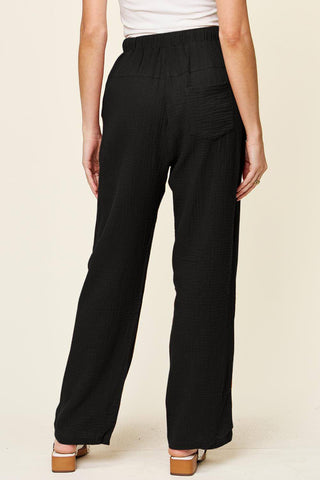 Double Take Texture Drawstring Straight Leg Pants
