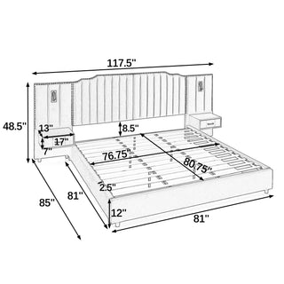Sooke Velvet Upholstered Platform Bed with Integrated Nightstands