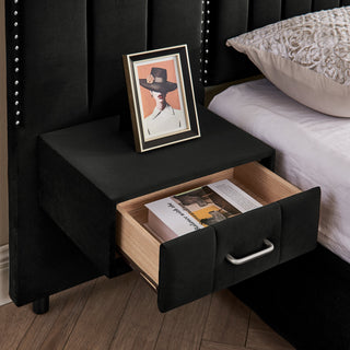 Sooke Velvet Upholstered Platform Bed with Integrated Nightstands