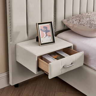 Sooke Velvet Upholstered Platform Bed with Integrated Nightstands