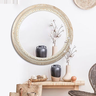 Princeton Distressed Wood Round Wall Mirror