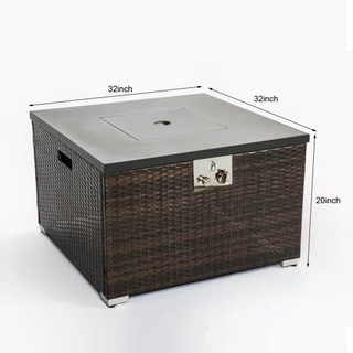 Square Wicker Gas Fire Pit Table