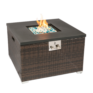 Square Wicker Gas Fire Pit Table