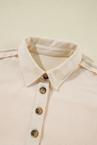 Waffle Knit Collared Half Button Top