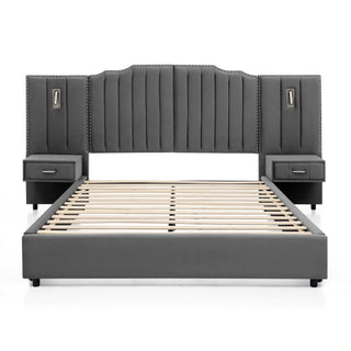 Sooke Velvet Upholstered Platform Bed with Integrated Nightstands