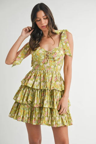 Grove Shoulder Tie Layered Mini Dress