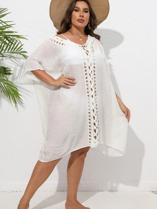 Chastity Crochet Trim V-Neck Beach Cover Up Dress