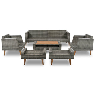 6-Pieces All Weather Outdoor Wicker Sofa Set