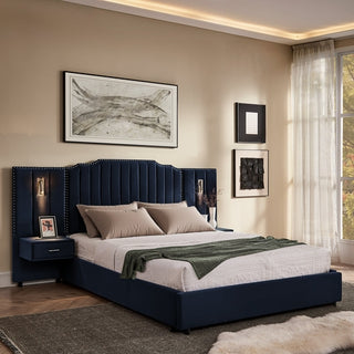 Sooke Velvet Upholstered Platform Bed with Integrated Nightstands