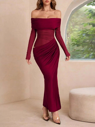 Off-Shoulder Ruched Bodycon Maxi Dress