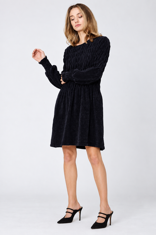 Rossland Gathered Knit Dress in Midnight