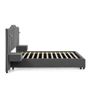 Sooke Velvet Upholstered Platform Bed with Integrated Nightstands