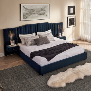 Sooke Velvet Upholstered Platform Bed with Integrated Nightstands