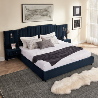 Sooke Velvet Upholstered Platform Bed with Integrated Nightstands