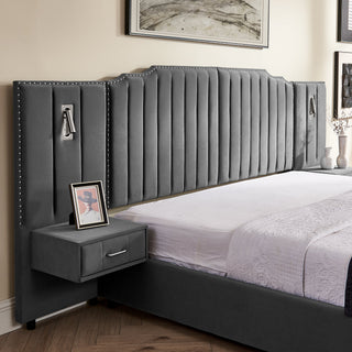 Sooke Velvet Upholstered Platform Bed with Integrated Nightstands