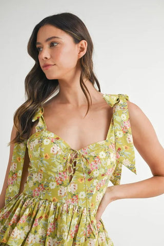 Grove Shoulder Tie Layered Mini Dress